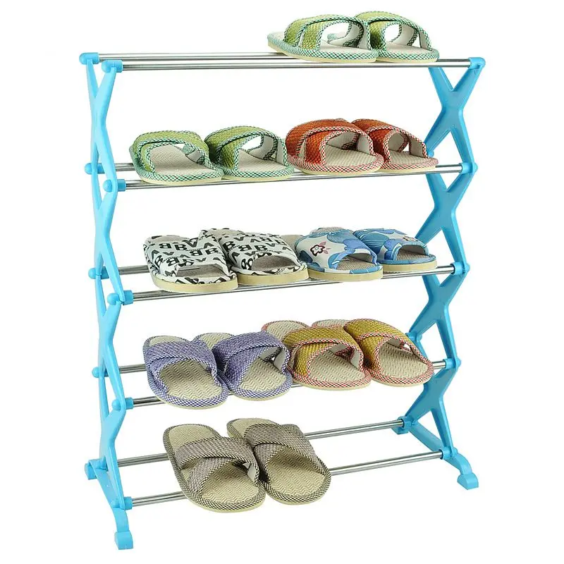 Best Promotion Stainless Steel Folding 5 Tiers Stackable Shoes Rack Stand Storage Organizer Holder Space Saving Shelf Closet