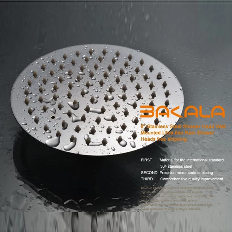 BAKALA Freeshipping 8 inch 10 Inch 12 inch Round bathroom rain shower head Stainless Steel rain shower head