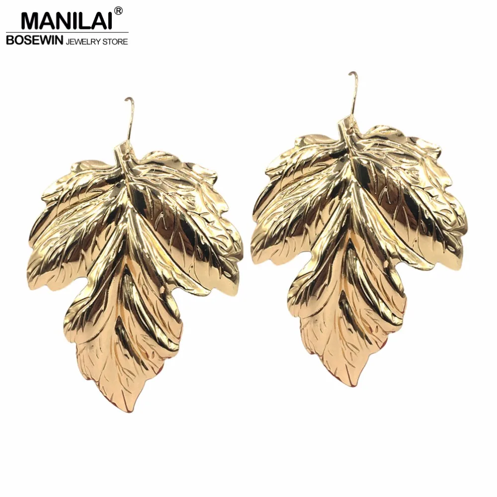 

MANILAI Punk Metal Leaf Dangle Statement Earrings Women Fashion Alloy Leaves Big Earrings Ethnic Jewelry Accessories Indian