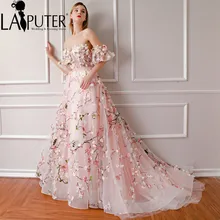 LAIPUTER новые стили красочные 3D цветок вечерние платья а-силуэта со съемными рукавами возлюбленной шеи вечерние платья