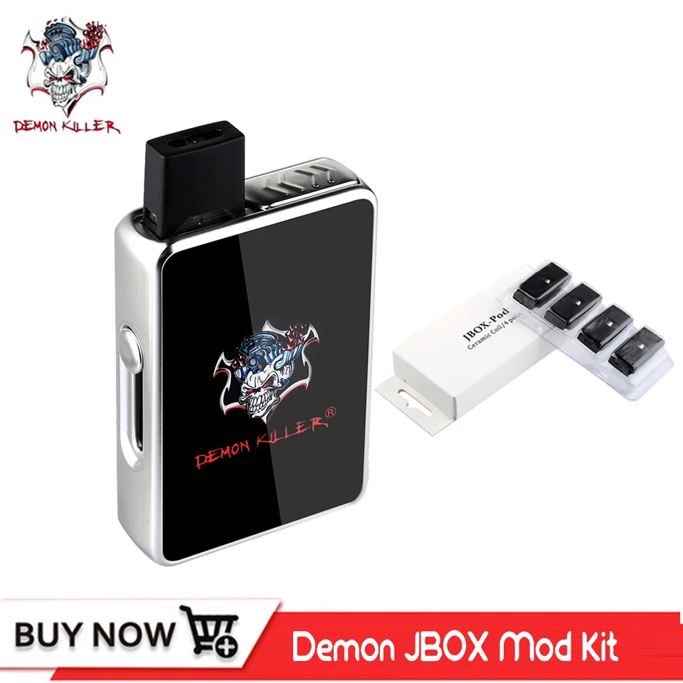 

Original Demon Killer JBOX Mod Kit 420mAh Built-in battery Vape Mod with 4pcs JBOX Pod Cartridge Ceramic Coil Atomizer Vaporizer