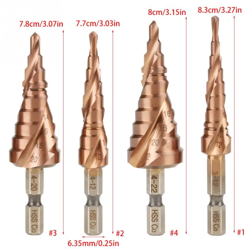1 шт. Шестигранная рукоятка спиральные пазовые ступенчатые сверла HSS конус кобальт сверло Отверстие Резак сверла 3-12 мм 4-12 мм 4-20 мм 4-22 мм