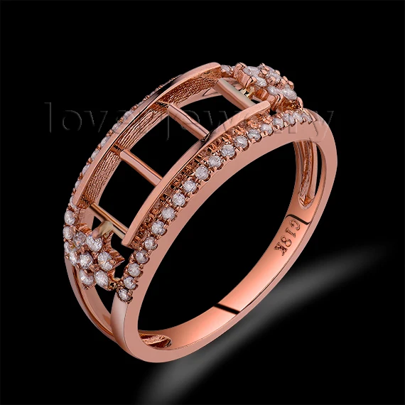 

Romantic Solid 14Kt Rose Gold Real Diamond Ring Mounting,Semi Mount Ring Princess Cut 4.5x4.5mm For Sale WU191