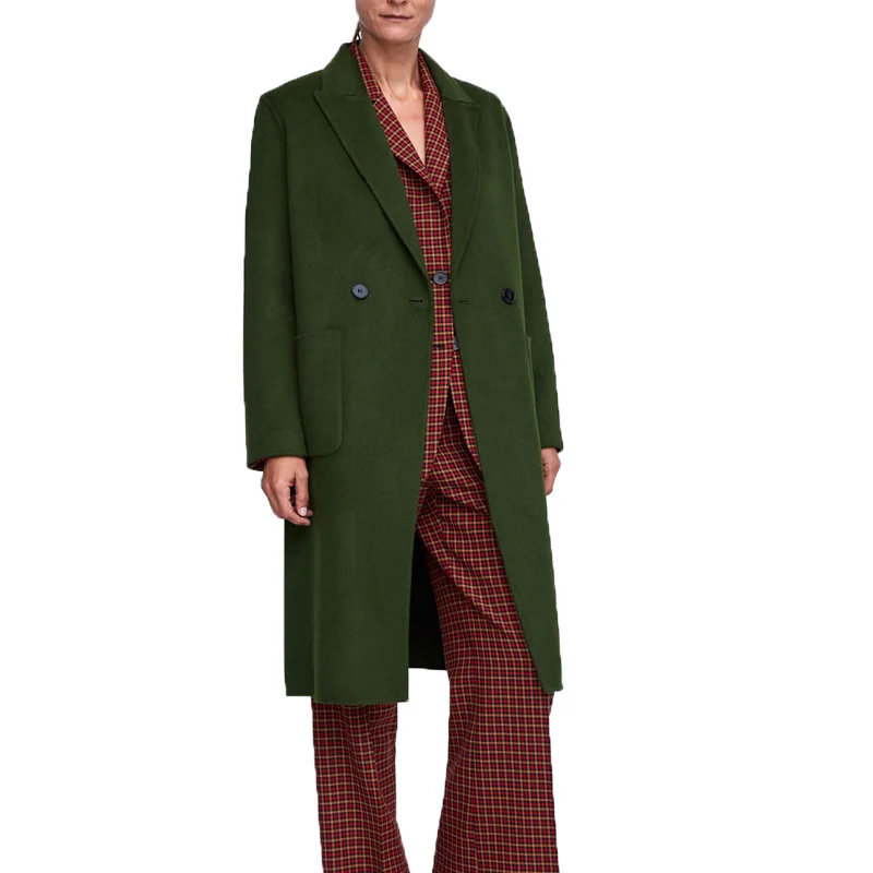 

2018 winter coat women casual army green long coat long sleeve womens clothing lapel wool coat