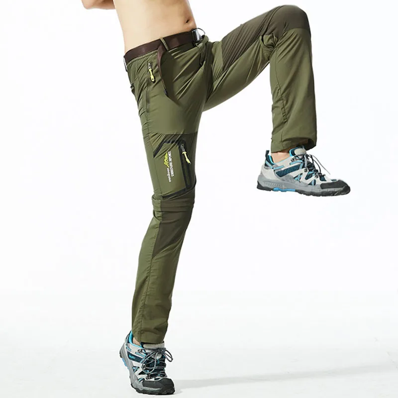 Уличные быстросохнущие брюки с несколькими карманами мужские походные брюки шорты впитывающие, дышащие брюки-трансформеры+ шорты 5XL - Цвет: army green