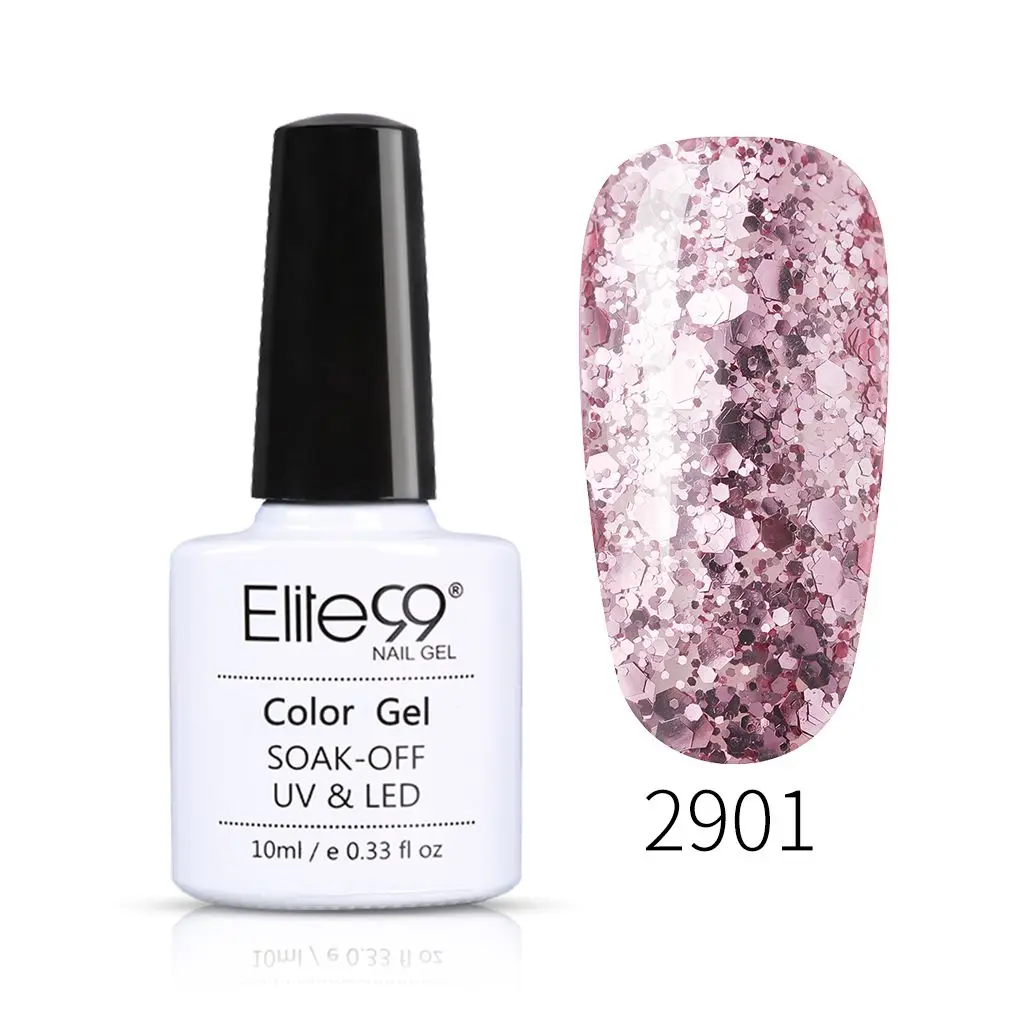 Elite99 10ml Rose Gold Gel Nail Polish Glitter Color Gel Nail Varnish Manicure Nail Art Soak Off Semi-Permanent UV Varnish Nails