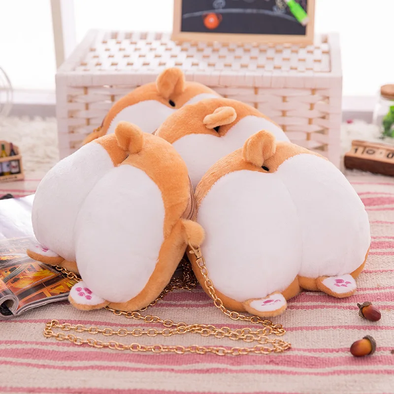 

1pc 13*11cm Cute Corgi Sexy Bottom Coin Bag Stuffed Plush Toy Kawaii Soft Purse Wallet for Girls and Kids Creative Gift Toy Doll