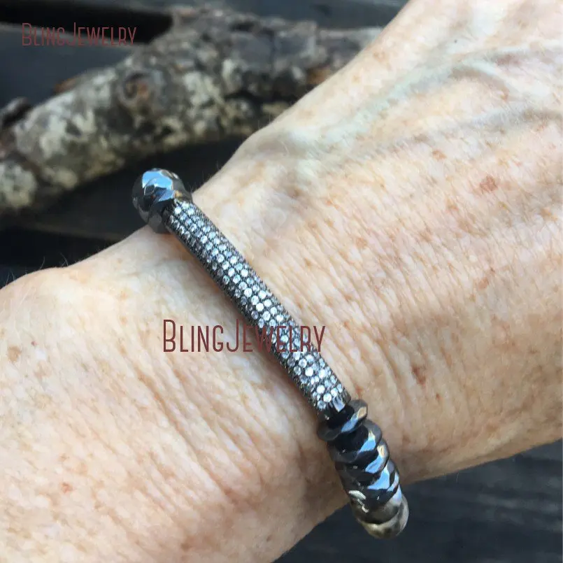 20180409-BM10765-Pave Bar Agate Beaded Stretch Bracelet Shabby Chic Stretch Bracelet Boho Cz Layering Beaded Bracelet Stackable Bracelet Micro Pave_2