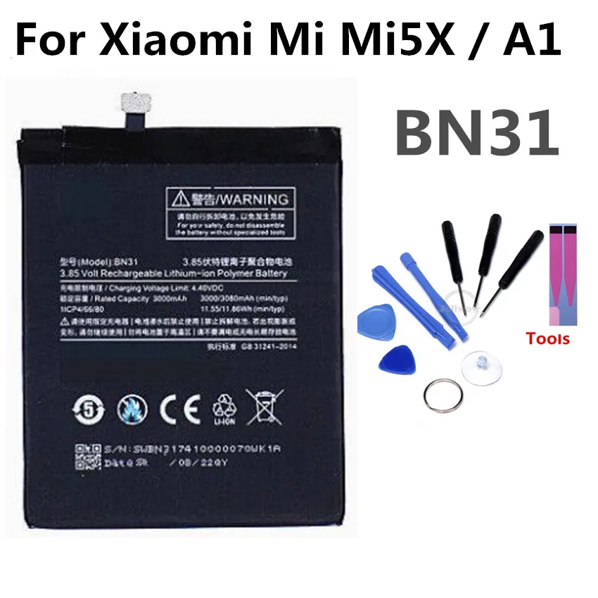 

BN31 Mobile Phone Battery For Xiaomi Mi Mi5X A1 5X Real Capacity 3260mAh Replacement Li-ion Battery