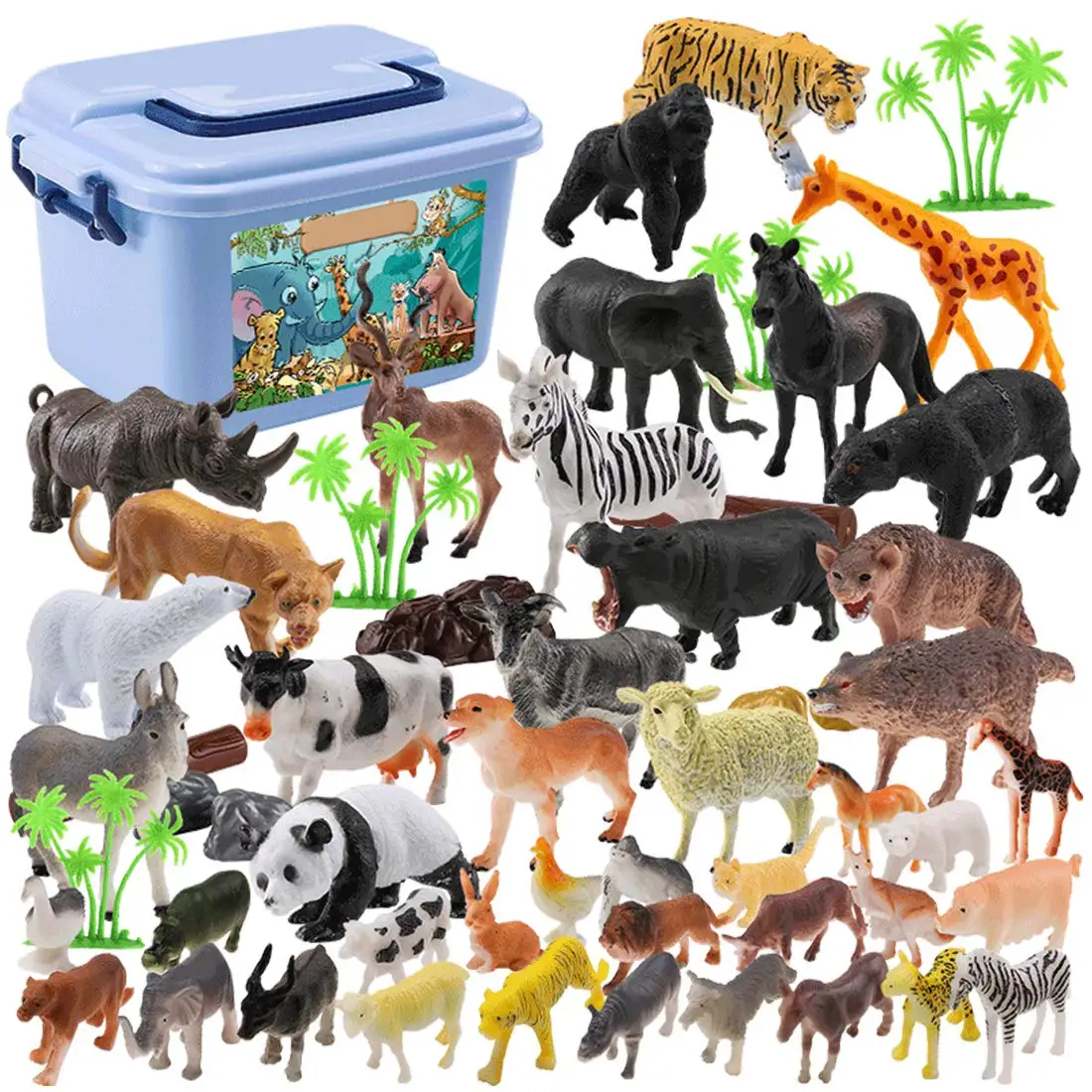 58PCS/Set Mini Jungle Animals Toys Set Animal Figures,World Zoo, Forest Toy  for Children with Strong Box _ - AliExpress Mobile