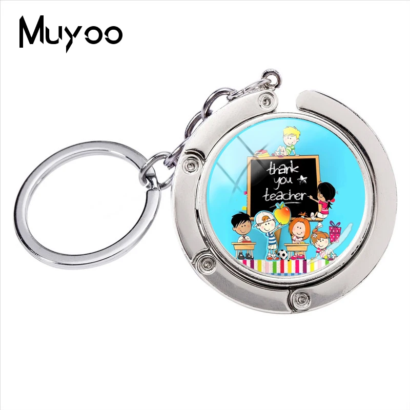 

New Fashion Glass Round Cabochon Thank you Teacher 's Bag Hanger Keychain The Handmade Gift for Teacher 's Day jewelry Key Ring