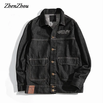 

Denim Jacket Men Bomber Jackets 2019 Autumn Winter Fashion Cotton Print Outwear Cowboy Male Jeans Jacket Men Plus Size M-5XL