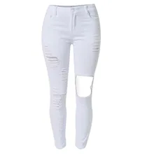 2016 Белые Джинсы Случайные Тощие Женщины Boyfriend Джинсы Выдалбливают Slim Fit Denim Отверстия Жан Евро Одежда Уничтожено Джинсы Леди S1523