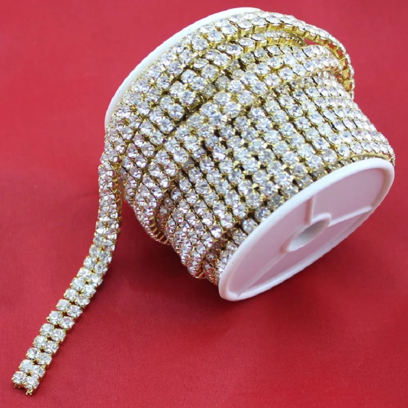 

2Rows Clear Crystal Rhinestone Close Chain Trim Wedding Party Decor Handmade Jewelry Accessories