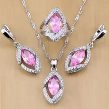 925 Sterling Silver Jewelry Sets Mystic Pink Zircon White Crystal For Women party Earrings/Pendant/Necklace/Rings elegant crystal zircon pendant necklace silver white red