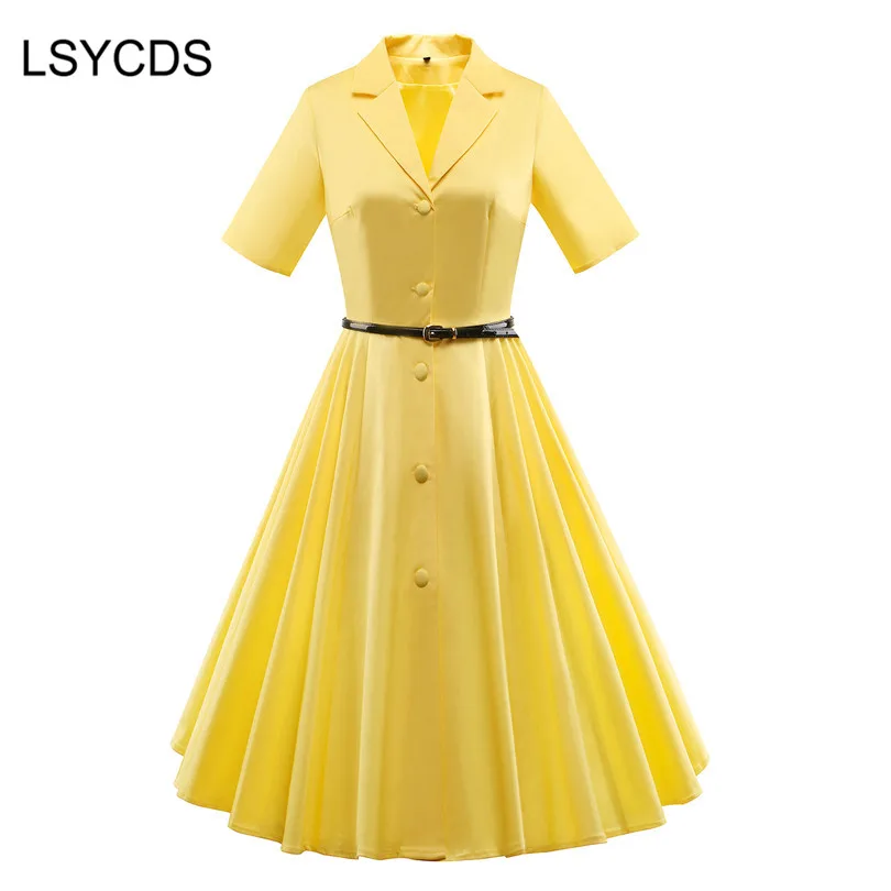 Дешево 2018 элегантные для женщин платья для короткий рукав синий, черный цвет красного вина желтый ретро повседневное вечерние партии халат рокаби...