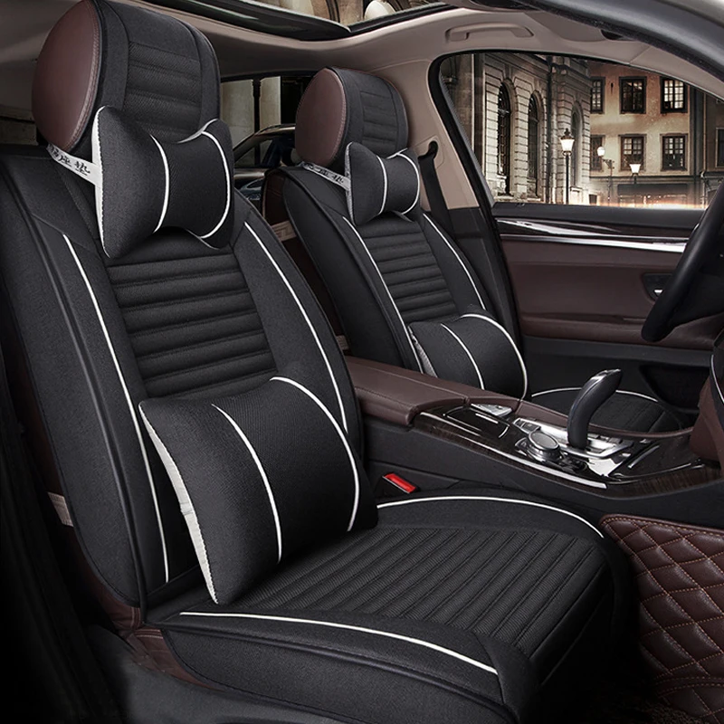 Linen Fabric Car Seat Cover Universal Automobiles Seat Covers Four