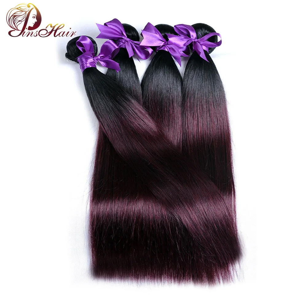 

Pinshair 4 Bundles Ombre Peruvian Straight Hair 1B Burgundy Red Color 99J Human Hair Weave Extensions 10-26 Inch Hair Non Remy