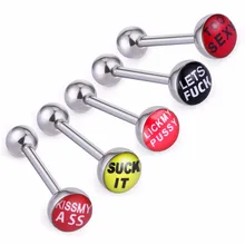 5 шт./партия, языковые штанговые кольца с логотипом для девочек, пирсинг для языка из нержавеющей стали 316L, популярные хирургические пирсинг для тела TR569