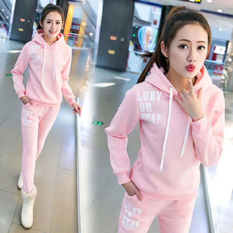 

Big discount Autumn and winter new Fashion women suit women's tracksuits casual set with a hood fleece sweatshirt two pieces set
