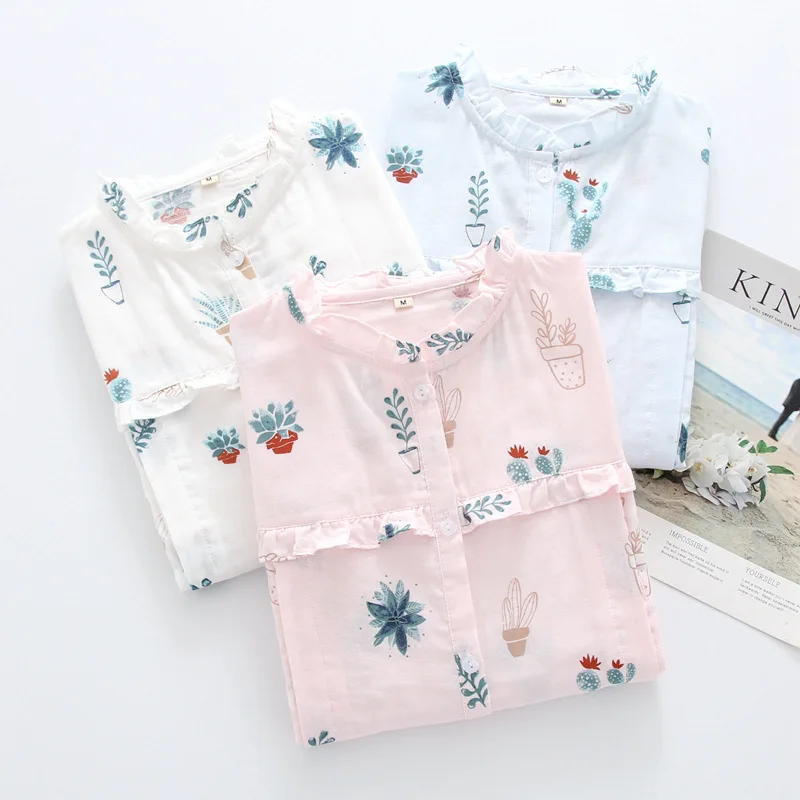 

2018 Summer New Cute Cartoon Round Neck Floral Loose Pregnant Women Nursing Pajamas