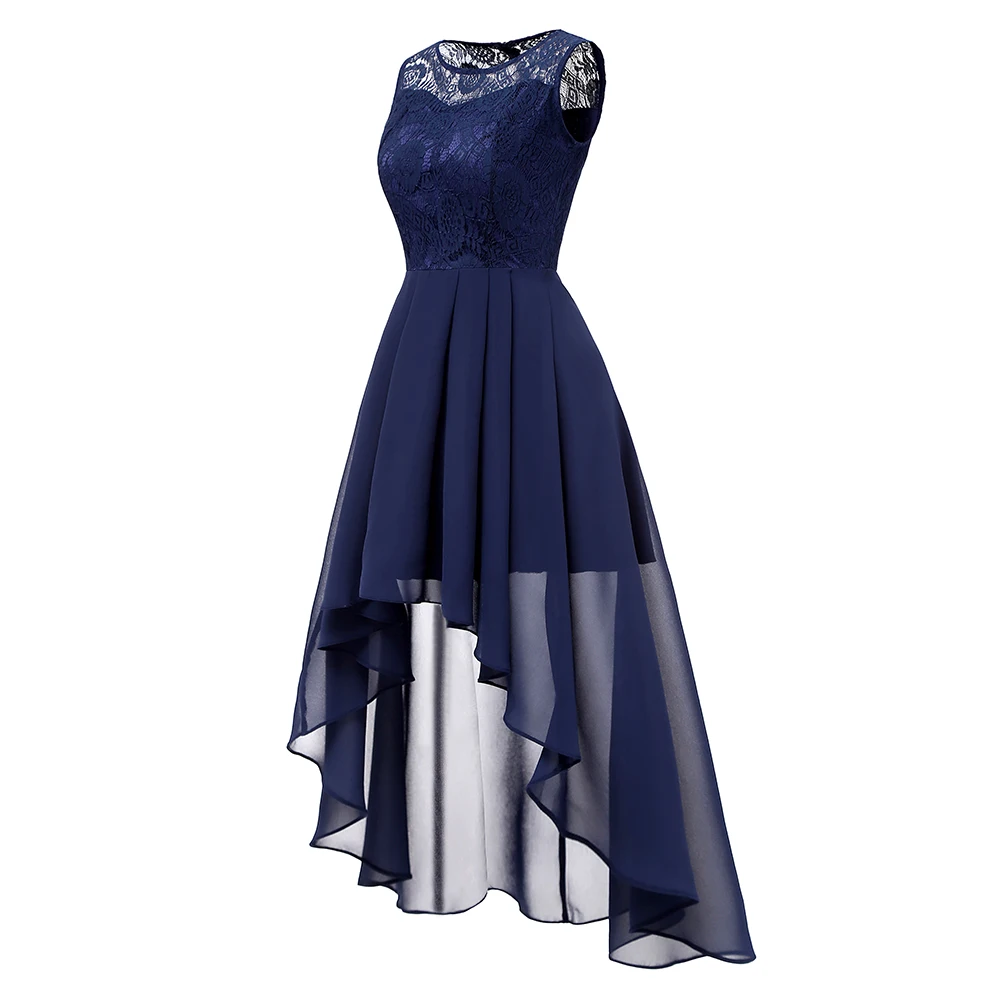 Женское сексуальное асимметричное шифоновое кружевное длинное платье без рукавов, женское Макси элегантное вечернее платье темно-синего цвета, Vestidos De Festa