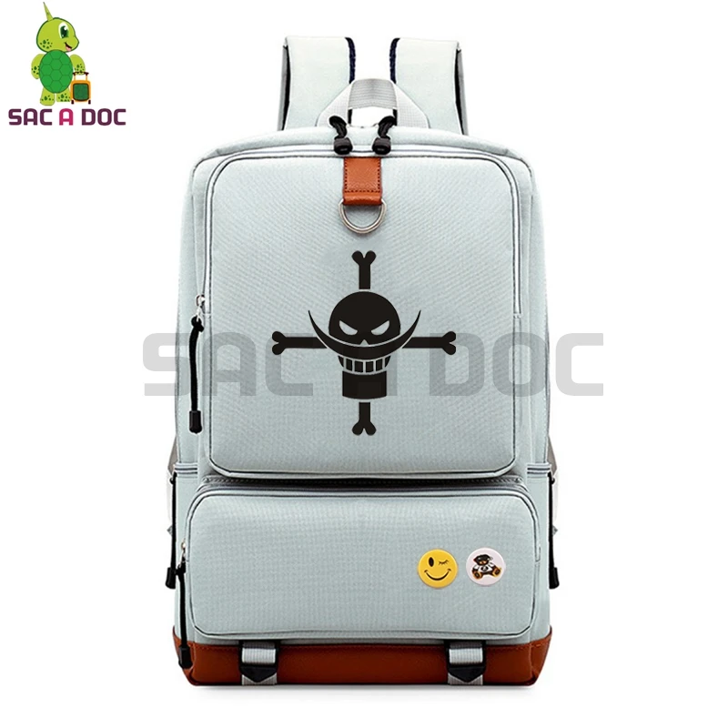 

Anime One Piece Canvas Backpack Travel Rucksack for Teenage Boys Girls White Beard Ace School Shoulder Bags Daily Backpack