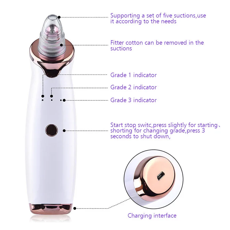 Electric Blackhead Remover Pore Vacuum Suction Diamond Dermabrasion Face Cleaner Tool Kit SSwell