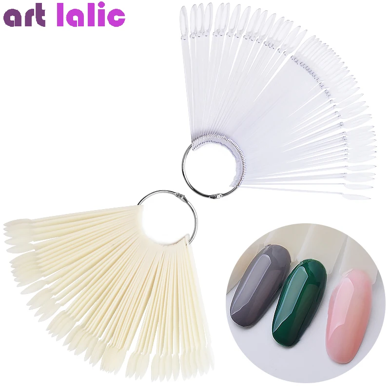 

50pcs Oval False Display Nail Art Fan Wheel Practice Board Tip Sticks for Dipping Powder Colors UV Gel Nail Polish Display Chart