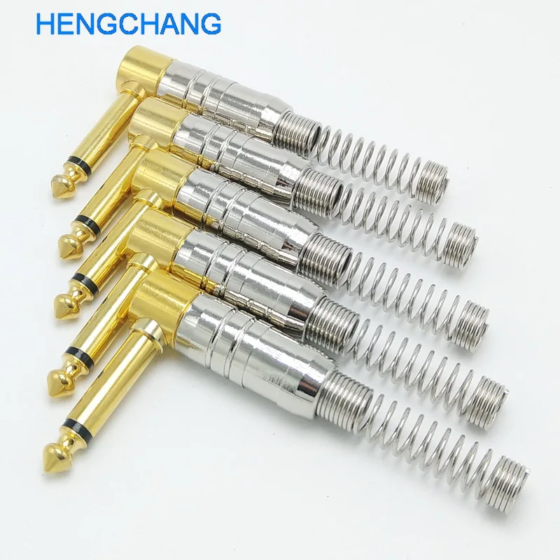 

5pcs Right Angle Jack Plug Connectors Mono 6.35mm Pancake 1/4 inch Guitar Phono Plug with protection device with spring