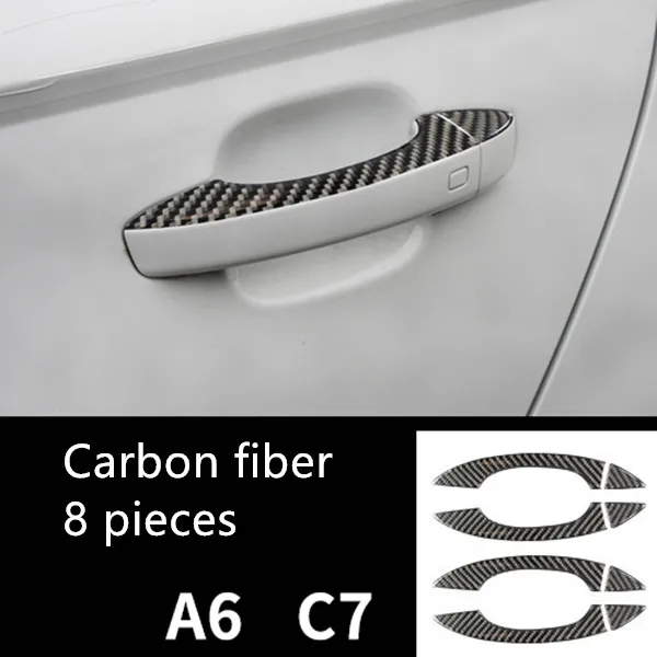 Углеродное волокно для укладки волос Рулевое колесо украшения накладка Стикеры для Audi A6 C7 2012- дверные ручки полосы авто аксессуары - Название цвета: door handle trim