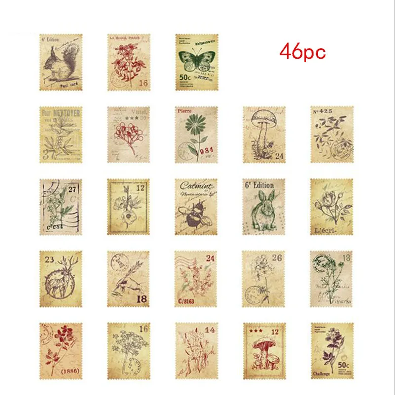 

46 Pieces/Box Small Forest Post Office Mini Decorative Sticker DIY Diary Scrap Stamp Sticker Kawaii Sticker Sealing Sticker