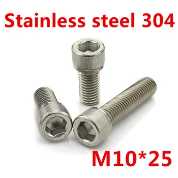 

Free Shipping 10pcs/Lot Metric Thread DIN912 M10x25 mm M10*25 mm 304 Stainless Steel Hex Socket Head Cap Screw Bolts