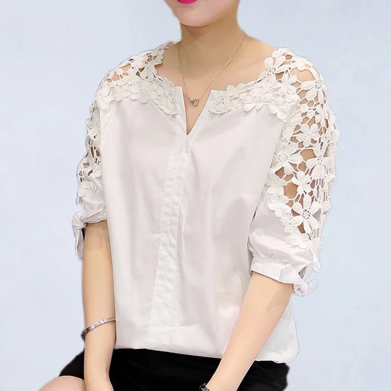 Summer Women Lace Blouses 2017 Fashion Woman Lace Shirt Hollow Out