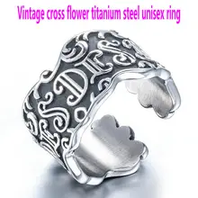 Unisex stainless steel ring Vintage cross flower ring Titanium steel flower ring rhinestone vintage flower ring