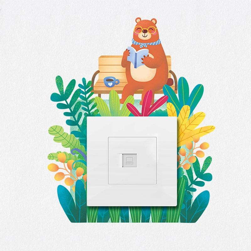 

2018 Latest models Creative small fresh plant switch wall stickers room socket decoration set cute animal protection stickers