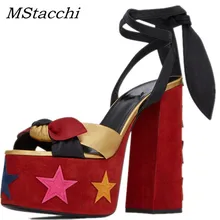 Mcacchi/женские летние сандалии на платформе; женская кожаная обувь на высоком каблуке; Mujer; обувь для вечеринок на толстой подошве со шнуровкой; женская обувь на массивном каблуке