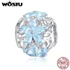 WOSTU Hot Sale 925 Sterling Silver Elegant Blue Daisy Charm Beads Fit Brand DIY Brand Bracelet Jewelry Making Dropship FIC941 ► Photo 2/6