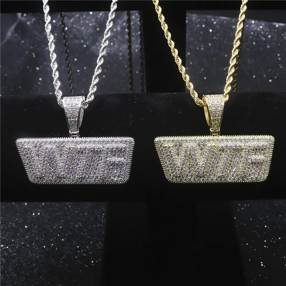 Мужские хип хоп iced out WTF кулон из букв ожерелья проложить Установка кубического циркония мужской хип-хоп ожерелье очаровательные подарочные украшения