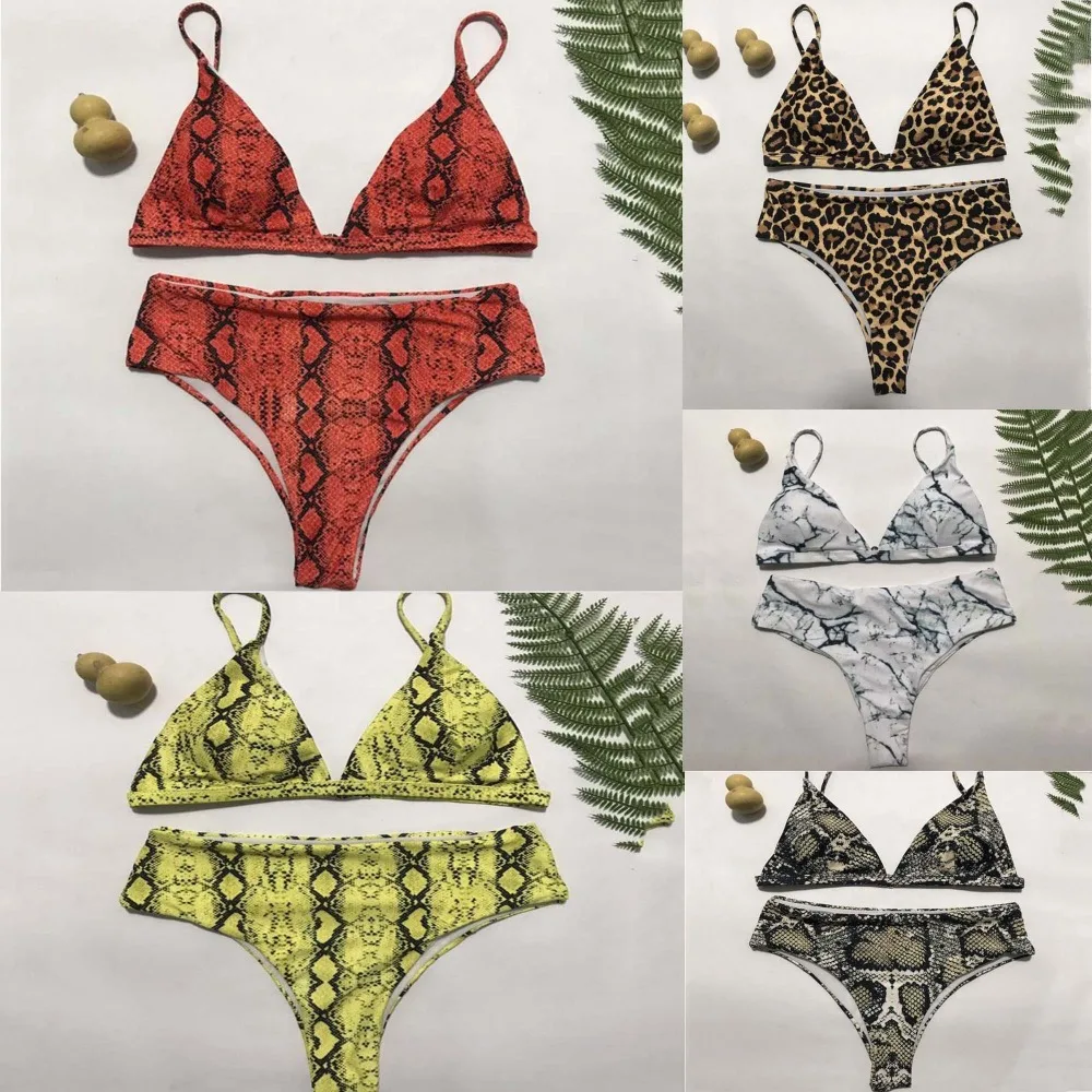 

Bikini 2019 New Sexy women's swimming suit Push-Up Padded Bra Swimsuit Bikini set Fused Beachwear female Snake Leopard Swimwear