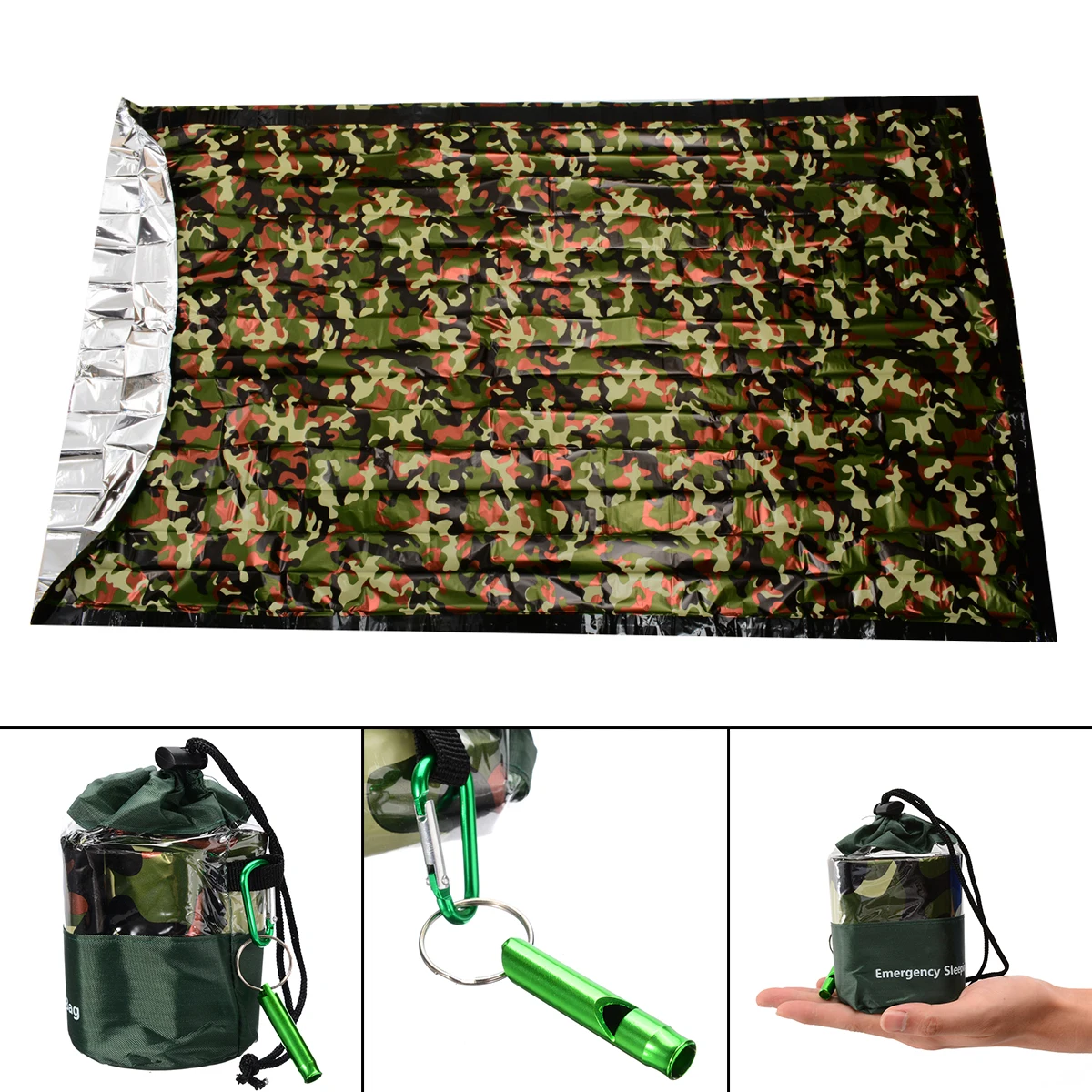 High Quality Camouflage Waterproof Emergency Thermal Camping Survival Sleeping Bag PE Aluminized Film Outdoor Camping Bag