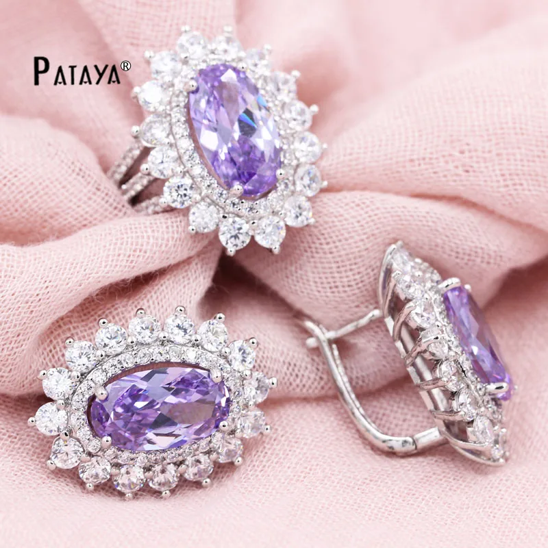 Ювелирные наборы PATAYA Sunshine настоящие белые золотые круглые синие натуральные