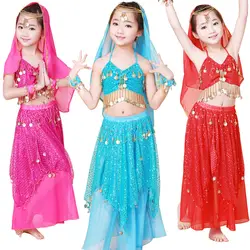 Живота Танцевальный костюм одежда Дети Танцы ребенок дети подарок индийский Танцы 2 шт.-4 шт. топ и юбка и повязка на голову и браслет, 5 видов