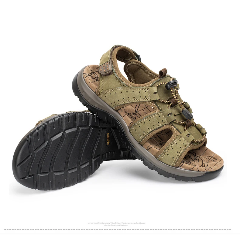 Мужские сандалии из настоящей кожи SURGUT, темно-коричневые дышащие босоножки, тапки с нескользящей подошвой, пляжная обувь большого размера для лета