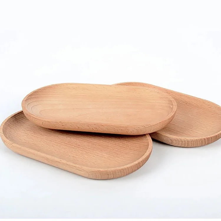 

1PC Solid Mini Oval Wood Tray Without Paint Small Wooden Plate Children's Wood Plate Tableware decorative tray
