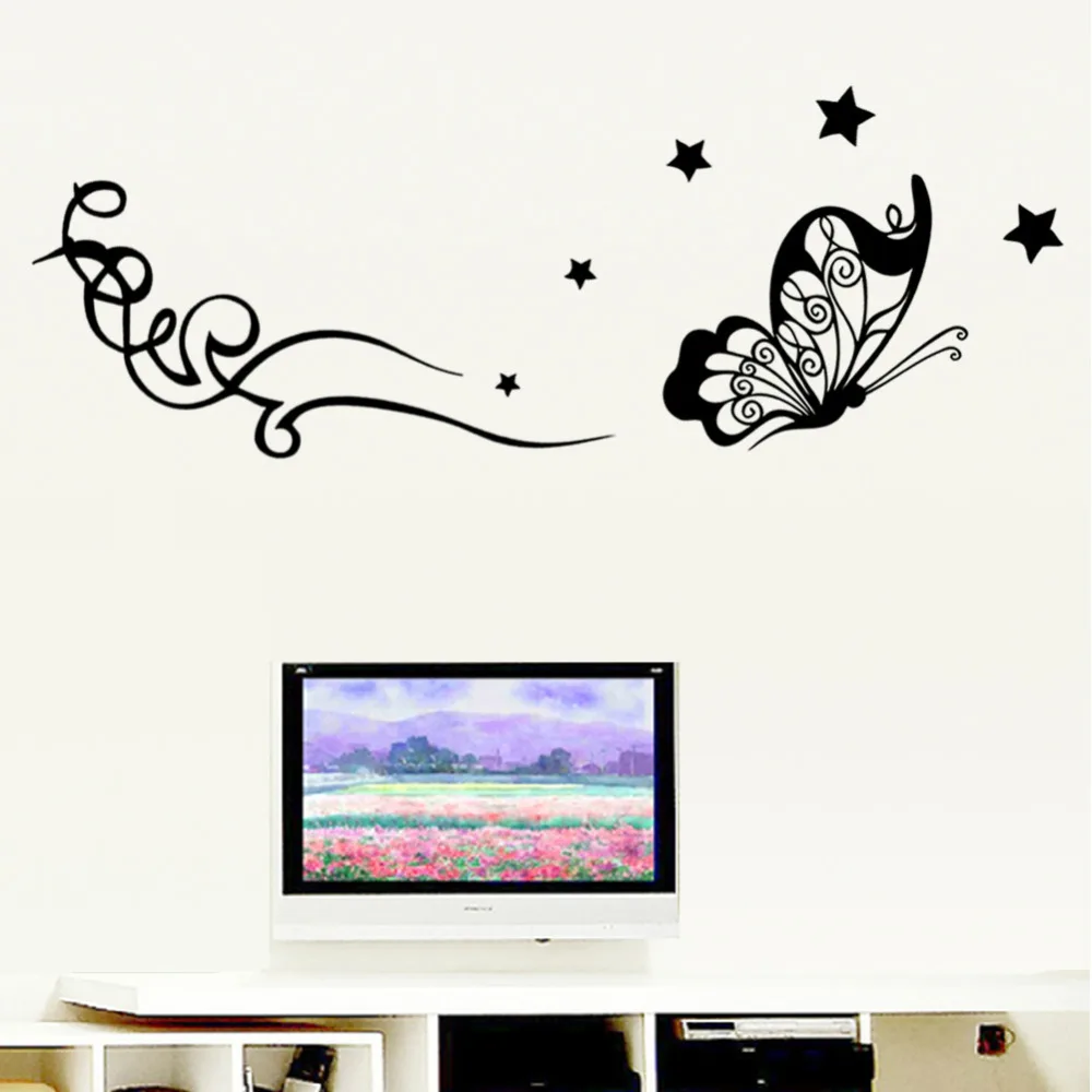 

3d Flying Butterfly and Vine star Wall Sticker Wall Decal Easily Removable and Waterproof Art PVC home decoration decor