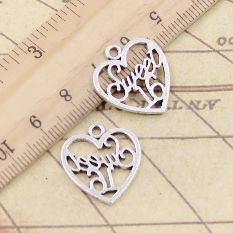 

10pcs Charms heart sweet 16 21x19mm Tibetan Silver Plated Pendants Antique Jewelry Making DIY Handmade Craft