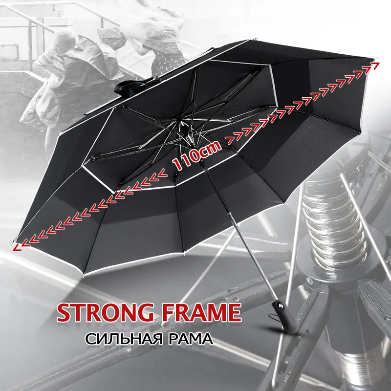 Strong Windproof Double Layer Large Umbrella Men 2 Folding Semi-automatic Golf Parasol Rain Women Umbrellas Gift Travel Paraguas