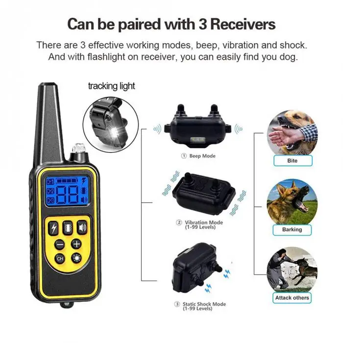 Электрический ошейник для собак с дистанционным управлением, водонепроницаемое устройство для больших домашних животных, дрессировка собак HG99