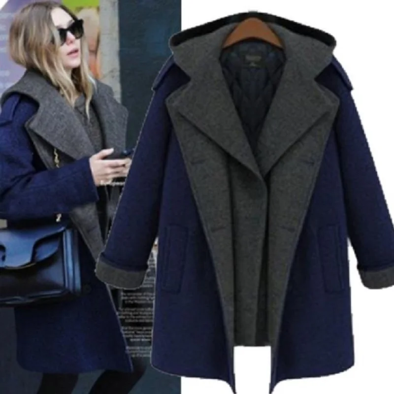 

new winter women's clothing wool and blend trench cotton filler warm clothing fake two piece european maternity coat outerwear